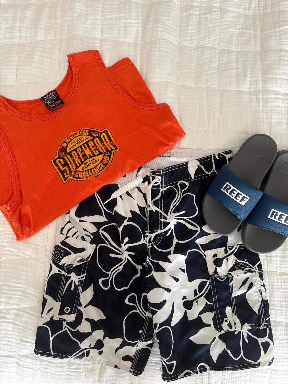 Old Navy Orange Tank Top with Surf Patch Graphic
